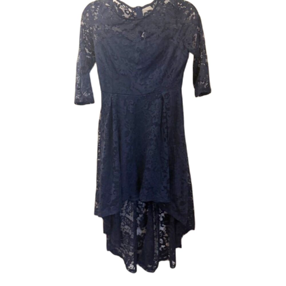 NWT BBX Lephsni Lace High Low Dress Size S Navy Blue Elegant Midilep